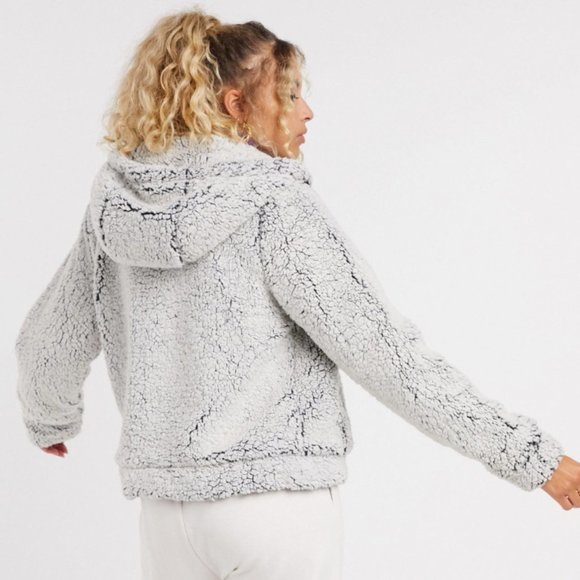 ASOS Noisy May Gray & Black Teddy Fleece Zip Up Jacket - Picture 3 of 4